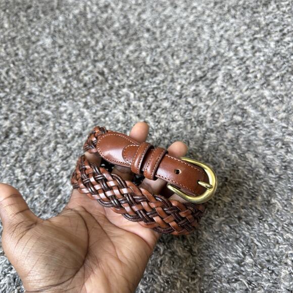 Coach 28" Glove Tanned Leather Belt British Tan Brass Buckle Weaved Excellent - Picture 7 of 7